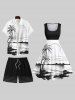 Plus Size Zig Zag Print Hawaii Drawstring Beach Shorts For Men -  