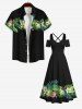 Plus Size Tropical Leaf Hibiscus Flowers Print Cold Shoulder Crisscross Hawaii Maxi Dress -  