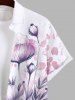 Chemise Fleurs Feuilles Imprimées Aquarelle avec Poche de Grande Taille avec Boutons pour Homme - Blanc L