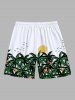 Plus Size Tropical Coconut Tree Flowers Sun Bird Print Pocket Hawaii Beach Shorts -  