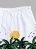 Plus Size Tropical Coconut Tree Flowers Sun Bird Print Pocket Hawaii Beach Shorts -  