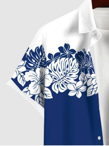 Hibiscus Flower Palm Leaf Two Tone Colorblock Print Plus Size Matching Hawaii Beach Outfit For Couples