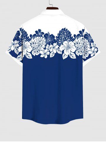 Hibiscus Flower Palm Leaf Two Tone Colorblock Print Plus Size Matching Hawaii Beach Outfit For Couples