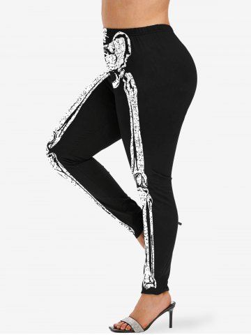 Skeleton Print Jagged Hem Hooded Cloak and Leggings Halloween Plus Size Matching Set