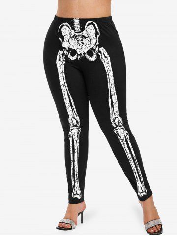 Skeleton Print Jagged Hem Hooded Cloak and Leggings Halloween Plus Size Matching Set
