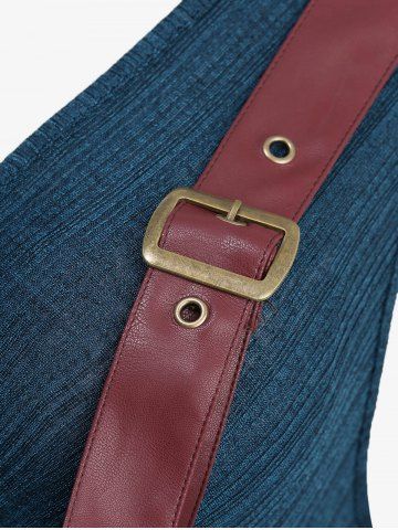 Plus Size Surplice Textured Ribbed Ruffles Split Solid A Line Dress with Removable PU Strap Buckle Belt