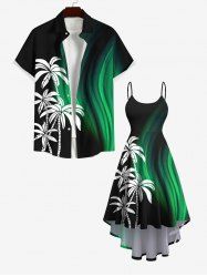 Coconut Tree Glitter Curve Light Beam 3D Print Plus Size Matching Hawaii Beach Outfit For Couples -  