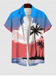 Chemise Ombre à Paupière Lune et Noix de Coco Imprimés avec Poche de Grande Taille pour Homme - Multi-A L