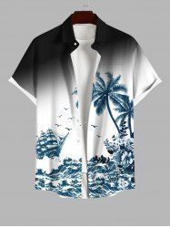 Chemise à Bretelles Imprimé Cocotiers et Vagues Marines avec Poches et Boutons Grande-Taille pour Hommes - Multi-A 2XL