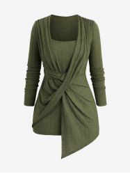 Plus Size Twist Ruched Asymmetrical Ribbed Textured Top -  