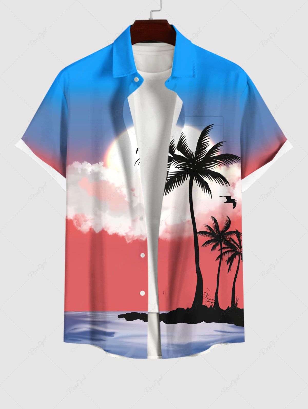 Chemise Ombre à Paupière Lune et Noix de Coco Imprimés avec Poche de Grande Taille pour Homme Multi-A L