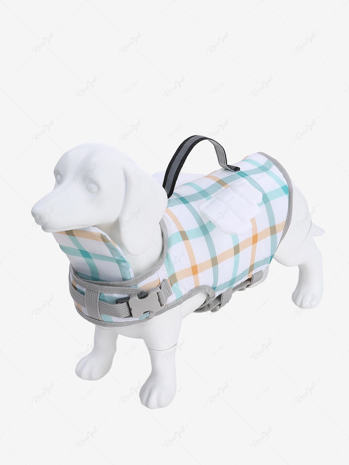 Latest Pet's Plaid Print Push Buckle D-Ring Strap Wings Swimsuit  