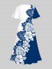 Hibiscus Flower Palm Leaf Two Tone Colorblock Print Plus Size Matching Hawaii Beach Outfit For Couples -  