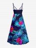 Plus Size Tropical Leaf Hibiscus Flowers Print Surplice Hawaii Cami Dress -  