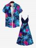 Plus Size Tropical Leaf Hibiscus Flowers Print Surplice Hawaii Cami Dress -  