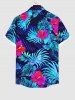 Plus Size Tropical Leaf Hibiscus Flowers Print Buttons Pocket Hawaii Shirt For Men -  
