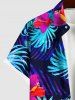 Plus Size Tropical Leaf Hibiscus Flowers Print Buttons Pocket Hawaii Shirt For Men -  