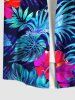 Plus Size Tropical Leaf Hibiscus Flowers Print Buttons Pocket Hawaii Shirt For Men -  