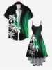 Plus Size Coconut Tree Glitter Curve Light Beam 3D Print Hawaii High Low Cami Dress -  