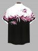 Plus Size Tropical Leaves Floral Contrast Colorblock Print Hawaii Buttons Pocket Shirt For Men -  
