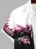 Plus Size Tropical Leaves Floral Contrast Colorblock Print Hawaii Buttons Pocket Shirt For Men -  