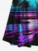 Plus Size Coconut Tree Moon Colorful Sea Surface Print Cold Shoulder Crisscross Hawaii Maxi Dress -  