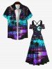 Plus Size Coconut Tree Moon Colorful Sea Surface Print Cold Shoulder Crisscross Hawaii Maxi Dress -  