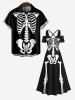 Plus Size Skeleton Print Buttons Pocket Shirt For Men -  