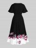 Plus Size Tropical Leaves Floral Contrast Colorblock Print Hawaii Pocket Split A Line Midi Dress -  
