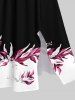 Plus Size Tropical Leaves Floral Contrast Colorblock Print Hawaii Pocket Split A Line Midi Dress -  