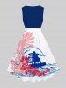 Plus Size Coconut Tree Floral Sea Waves Surfer Print Hawaii Vintage A Line Swing Dress -  