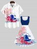 Plus Size Coconut Tree Floral Sea Waves Surfer Print Hawaii Vintage A Line Swing Dress -  