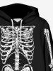 Halloween Skeleton Print Kangaroo Pocket Drawstring Pullover Hoodie For Men -  