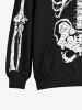 Halloween Skeleton Print Kangaroo Pocket Drawstring Pullover Hoodie For Men -  