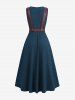 Plus Size Surplice Textured Ribbed Ruffles Split Solid A Line Dress with Removable PU Strap Buckle Belt -  