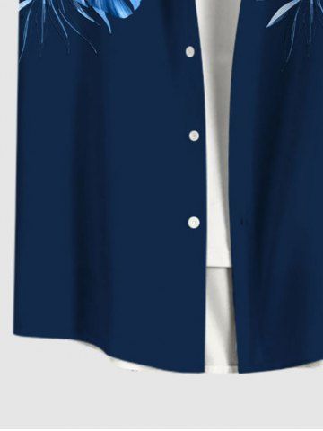 Plus Size Tropical Leaf Hibiscus Flowers Print Buttons Pocket Hawaii Shirt For Men