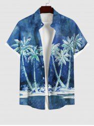 Chemise Imprimé Cocotier à Boutons Grande Taille avec Poche pour Homme - Bleu profond S