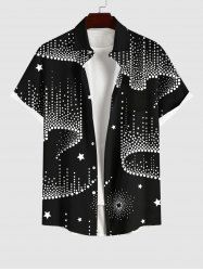 Plus Size Light Beam Tassel Chandelier Stars Print Hawaii Button Pocket Shirt For Men -  