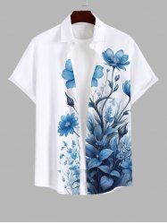 Plus Size Flowers Leaf Print Buttons Pocket Hawaii Shirt For Men -  