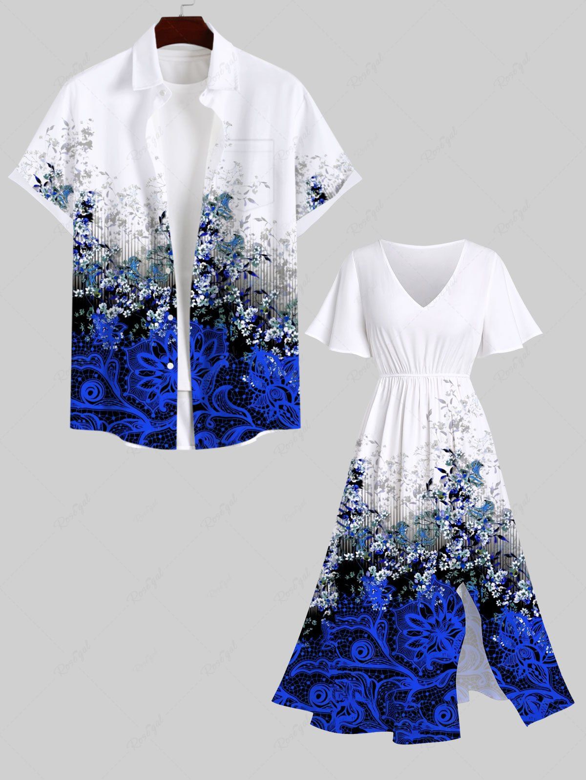 Costume de Plage Grande Taille Imprimé à Fleurs et Feuilles D'encre Scintillante Blanc 