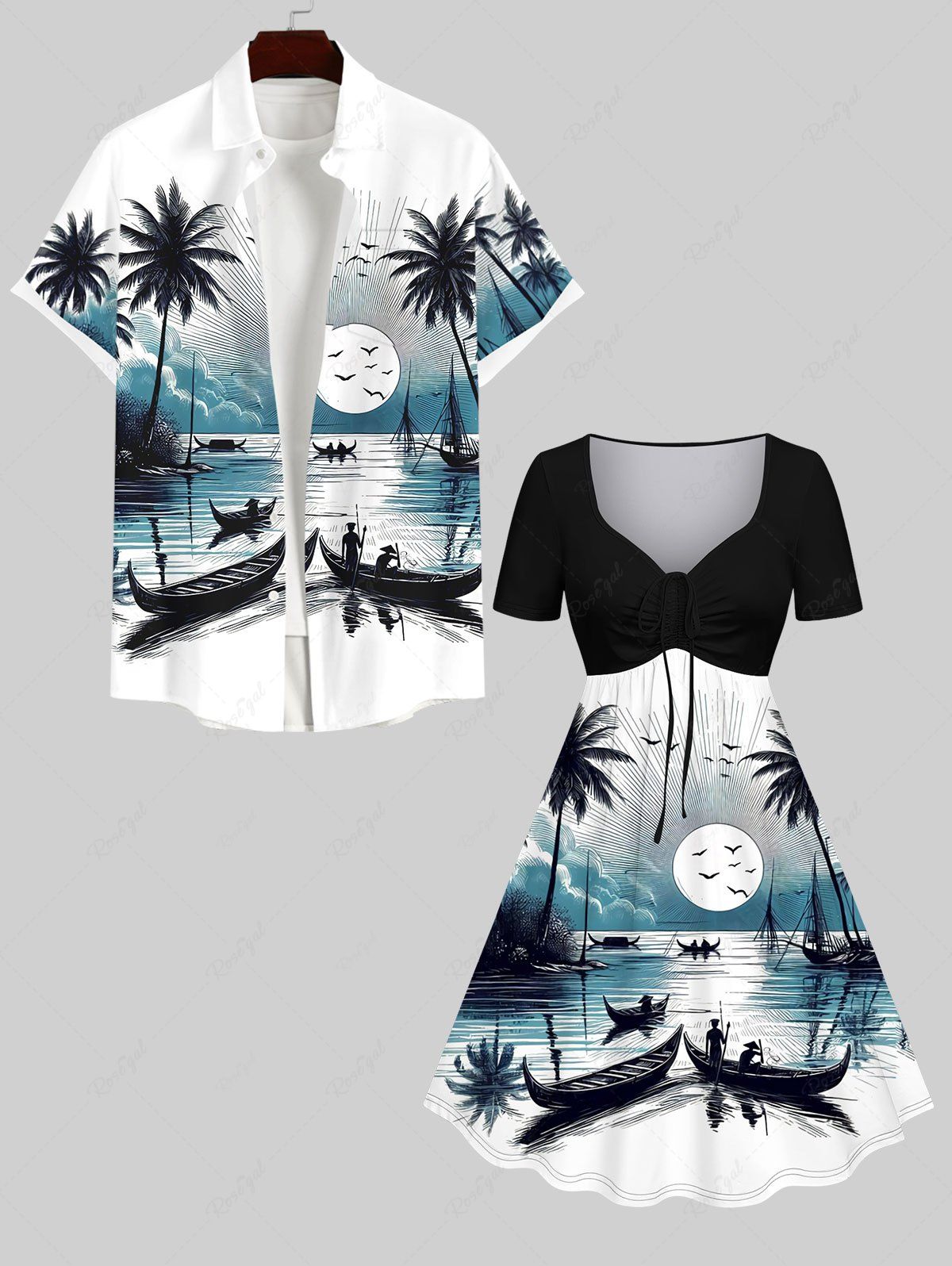 Short de Plage Grande Taille Imprimé Oiseau et Cocotier Multi-A 