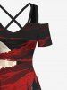 Plus Size Cold Shoulder Castle Cloud Moon River Print Crisscross A Line Maxi Dress -  
