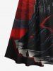 Plus Size Cold Shoulder Castle Cloud Moon River Print Crisscross A Line Maxi Dress -  