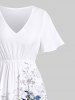Costume de Plage Grande Taille Imprimé à Fleurs et Feuilles D'encre Scintillante - Blanc 