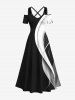 Curved Line Colorblock Print Plus Size Matching Hawaii Beach Outfit For Couples -  