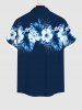 Plus Size Tropical Leaf Hibiscus Flowers Print Buttons Pocket Hawaii Shirt For Men -  