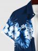 Plus Size Tropical Leaf Hibiscus Flowers Print Buttons Pocket Hawaii Shirt For Men -  