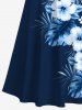 Maxi Robe D'Entraînement Croisée Fleur Feuille Tropicale Imprimée à Epaule Dénudée de Grande Taille - Bleu de Minuit XXS
