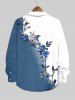 Plus Size Flowers Leaf Contrast Colorblock Print Buttons Long Sleeve Hawaii Shirt For Men -  