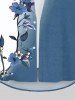 Plus Size Flowers Leaf Contrast Colorblock Print Buttons Long Sleeve Hawaii Shirt For Men -  